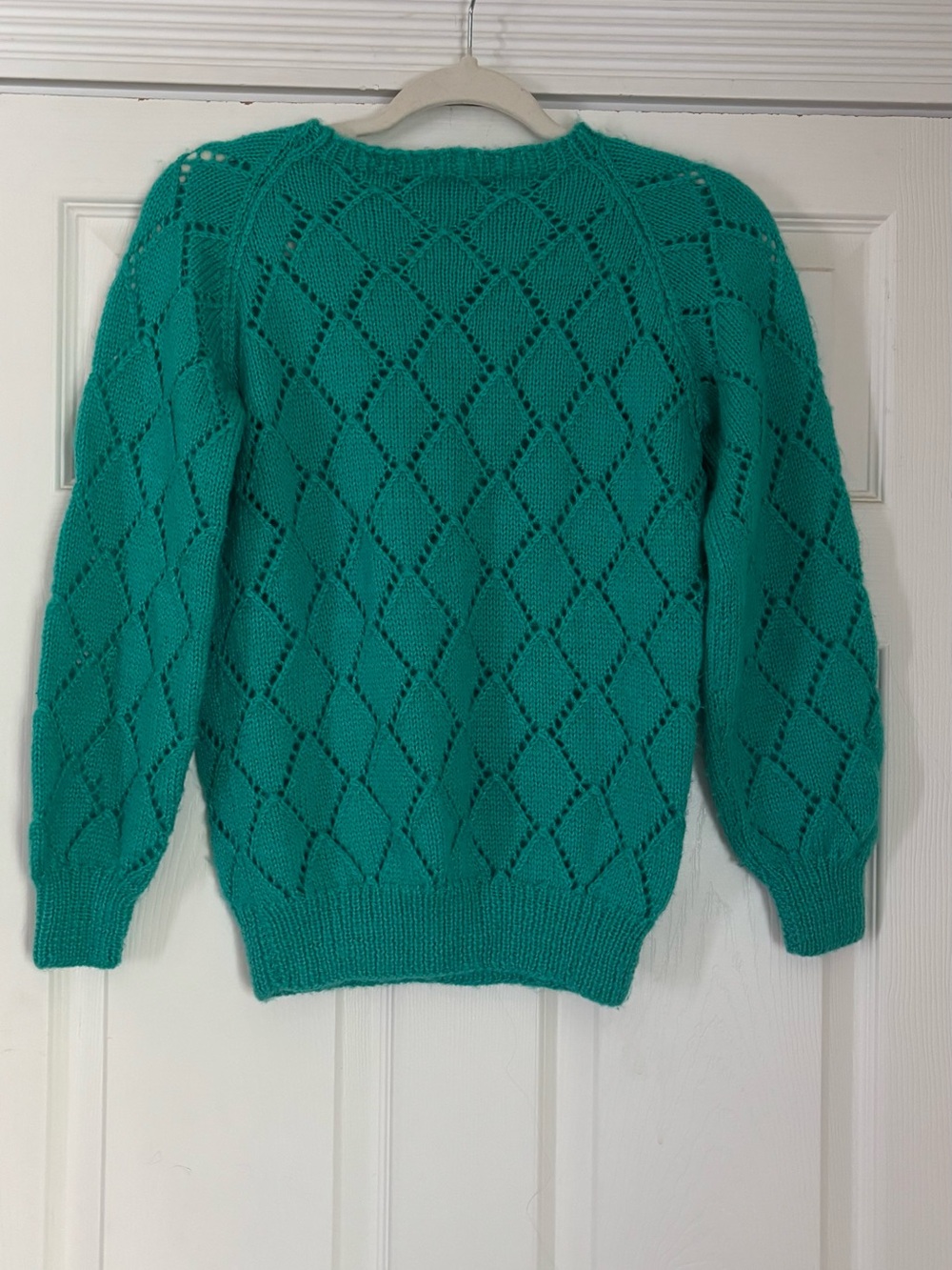 Teal Openwork Handmade Diamond Knit Sweater